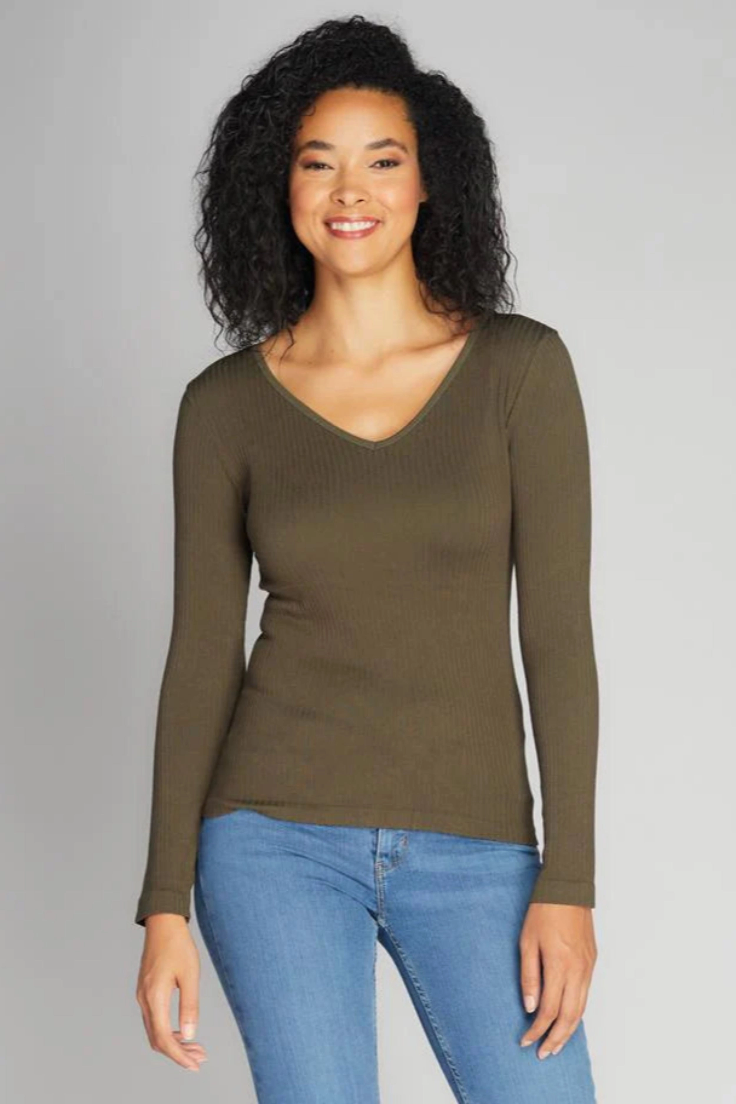 Seamless Rib V-Neck Top VentilatedMesh simple design