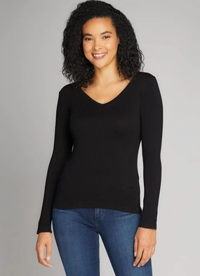Tapered Cut Seamless Rib V-Neck Top