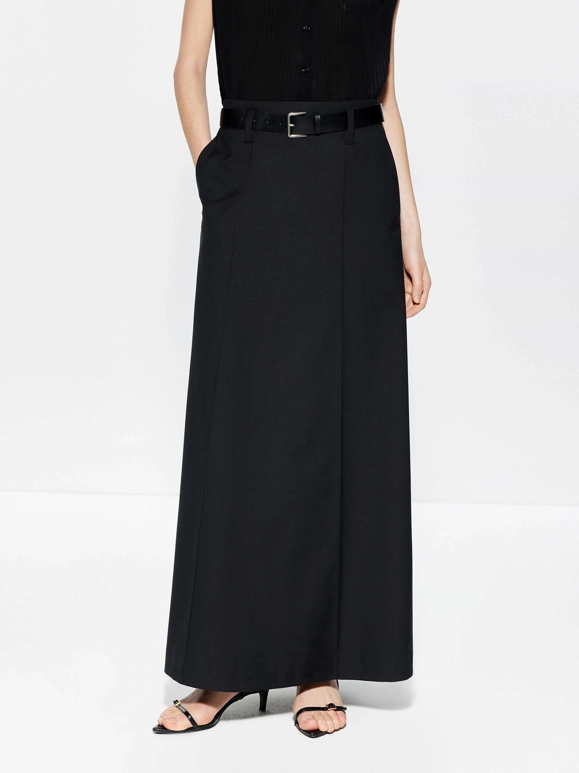 Include Belt Back Slit Maxi Skirt No Sagging