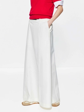 Include Belt Back Slit Maxi Skirt Printed design Linen blend