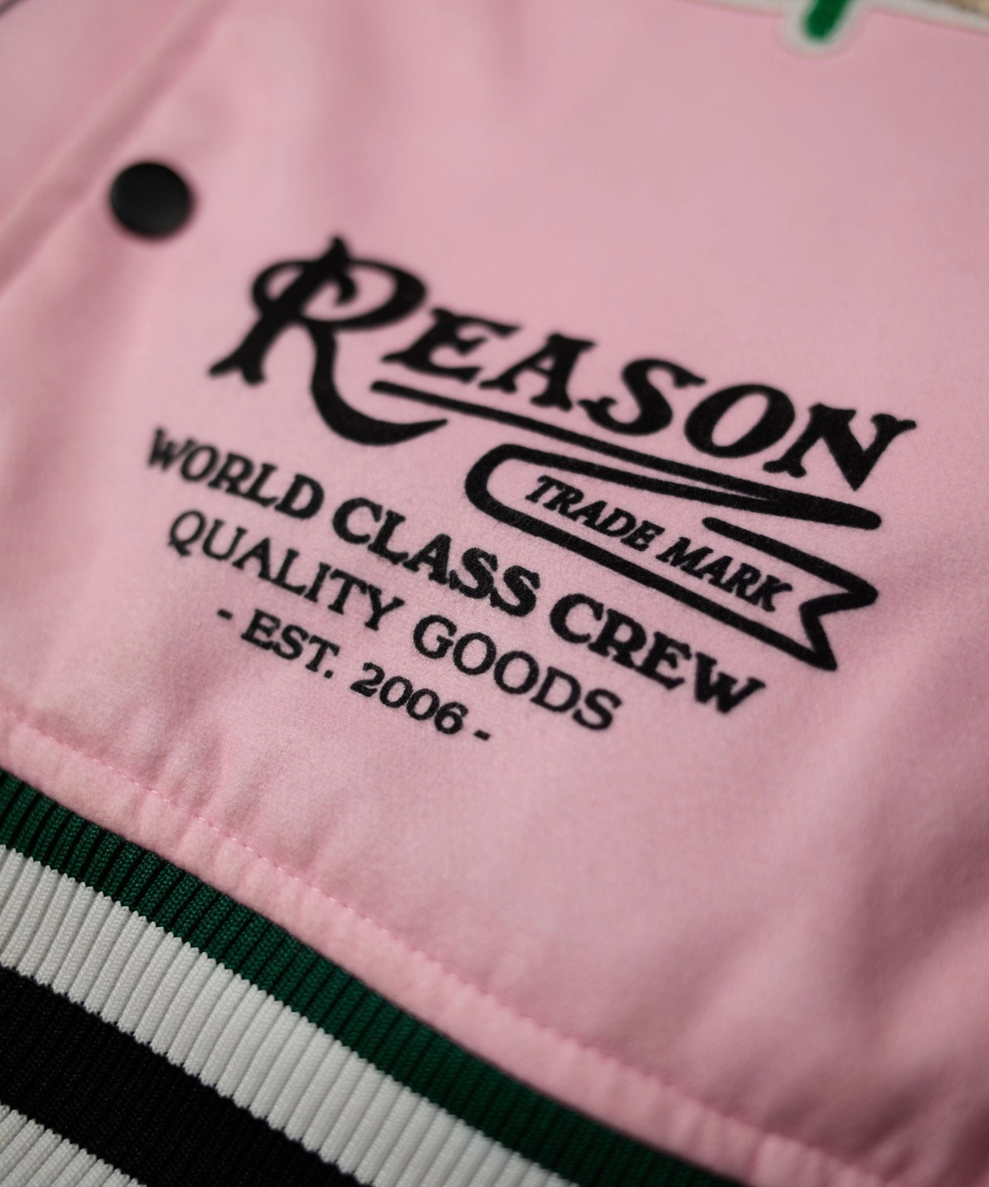 Bridges Burn Chenille Patched Varsity Jacket - Pink Windproof Technology