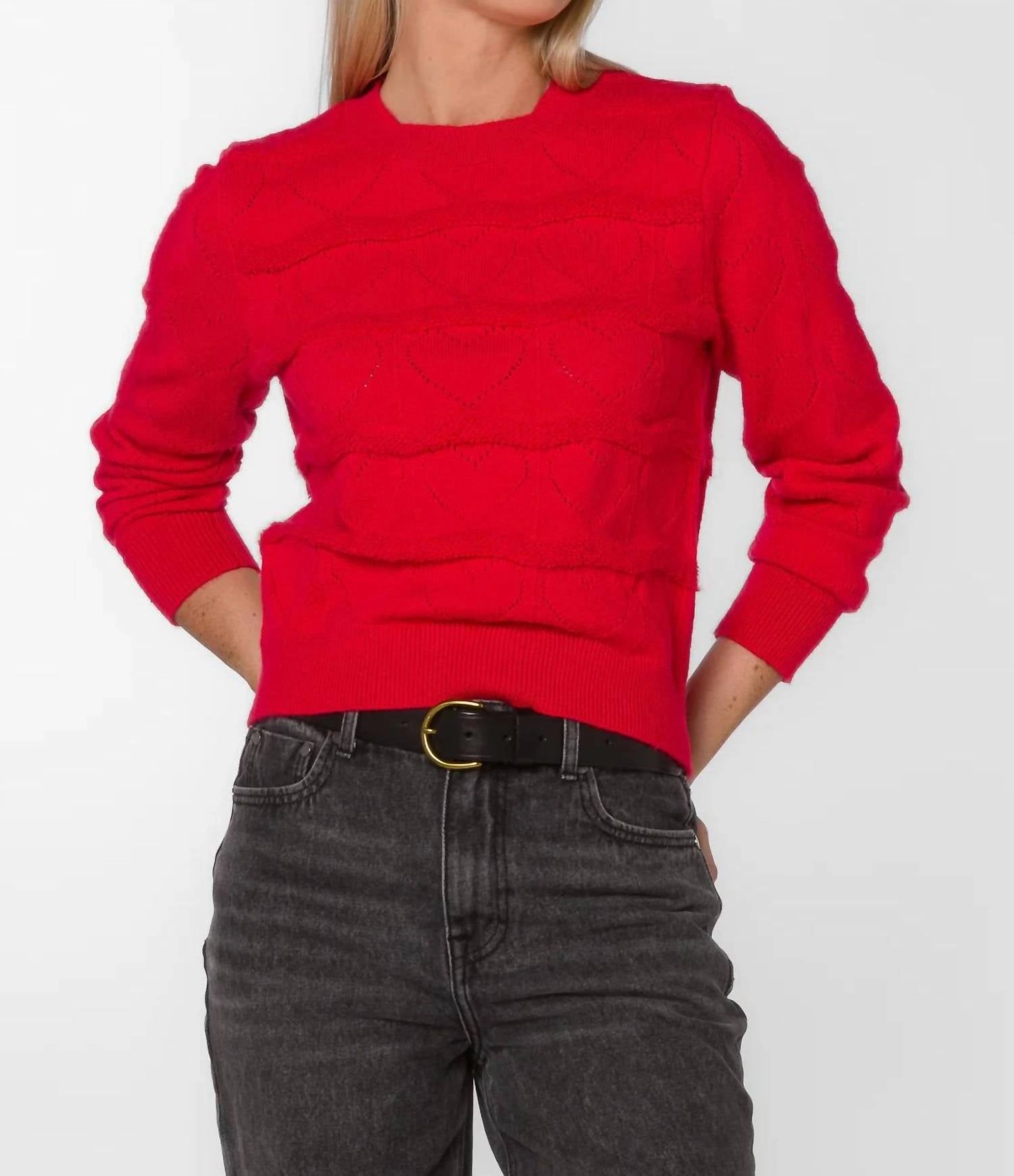 Knitwear Design Comfy Look Brinley Jacquard Sweater In Red Ribbon