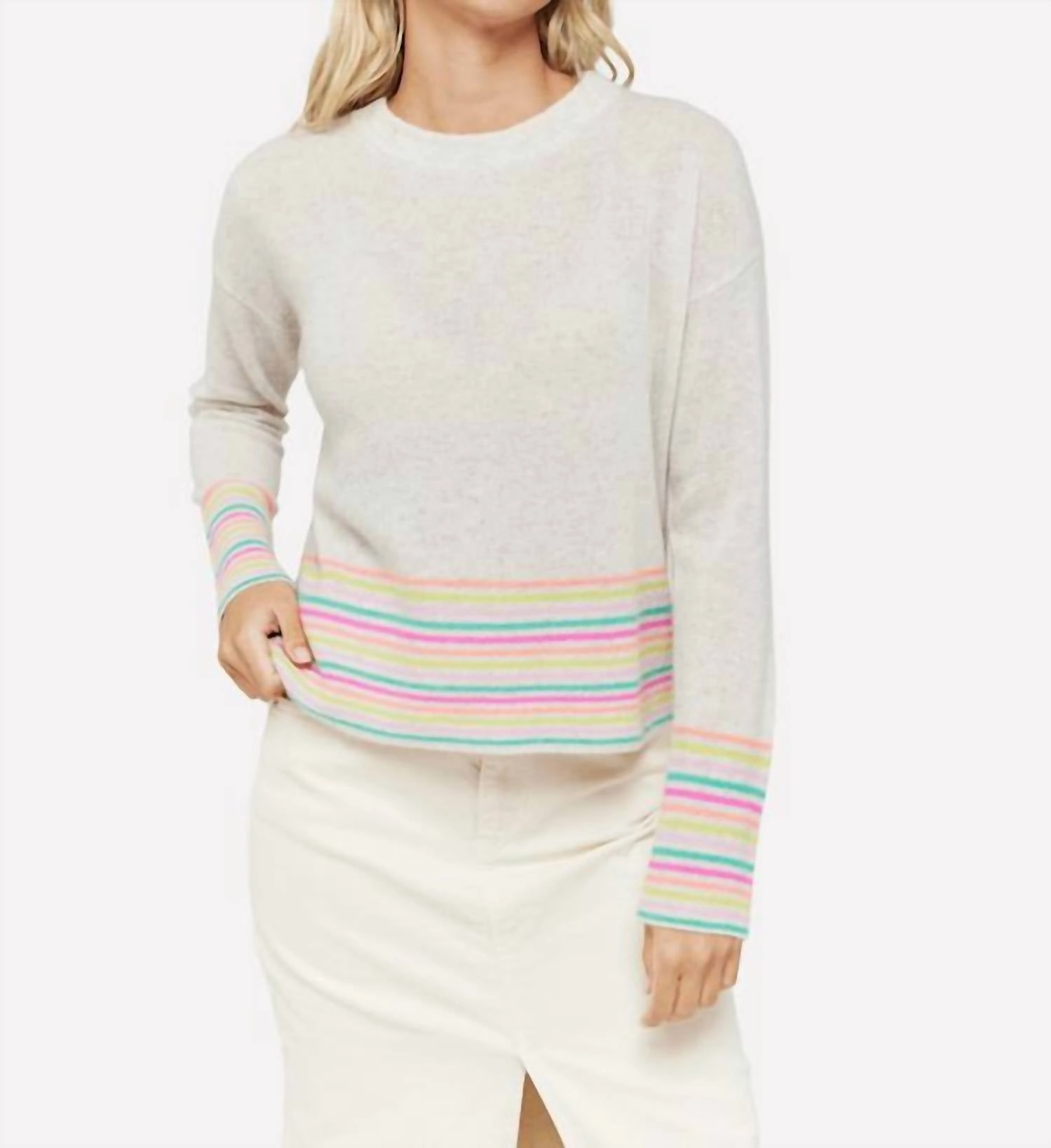 Ribbed Hem Brodie Mini Stripe Pearl Crewneck Jumper In Haze