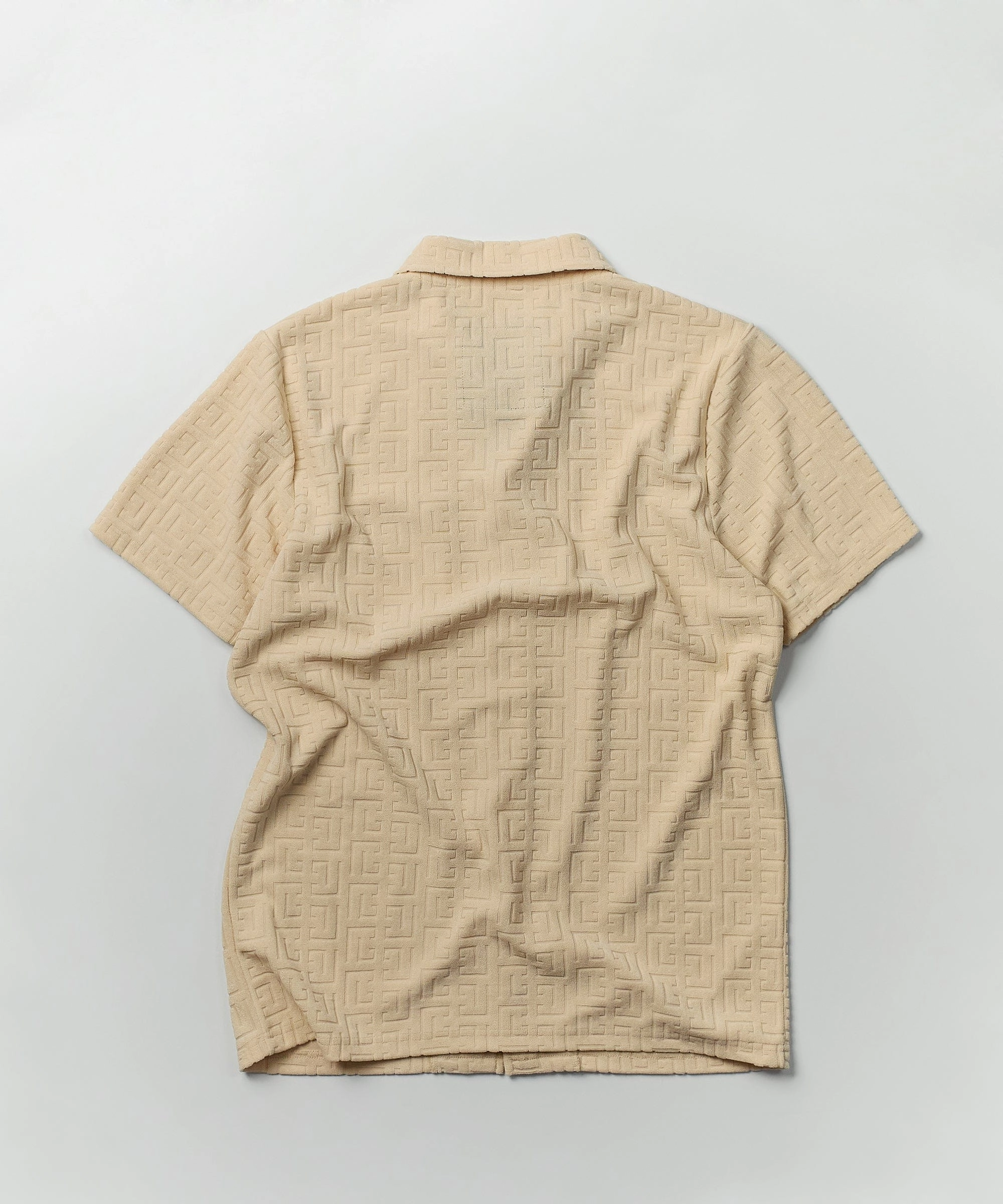 Towel Short Sleeve Embossed Pattern Button Down Shirt - Khaki FullCut Shoulder Versatile Base Layer