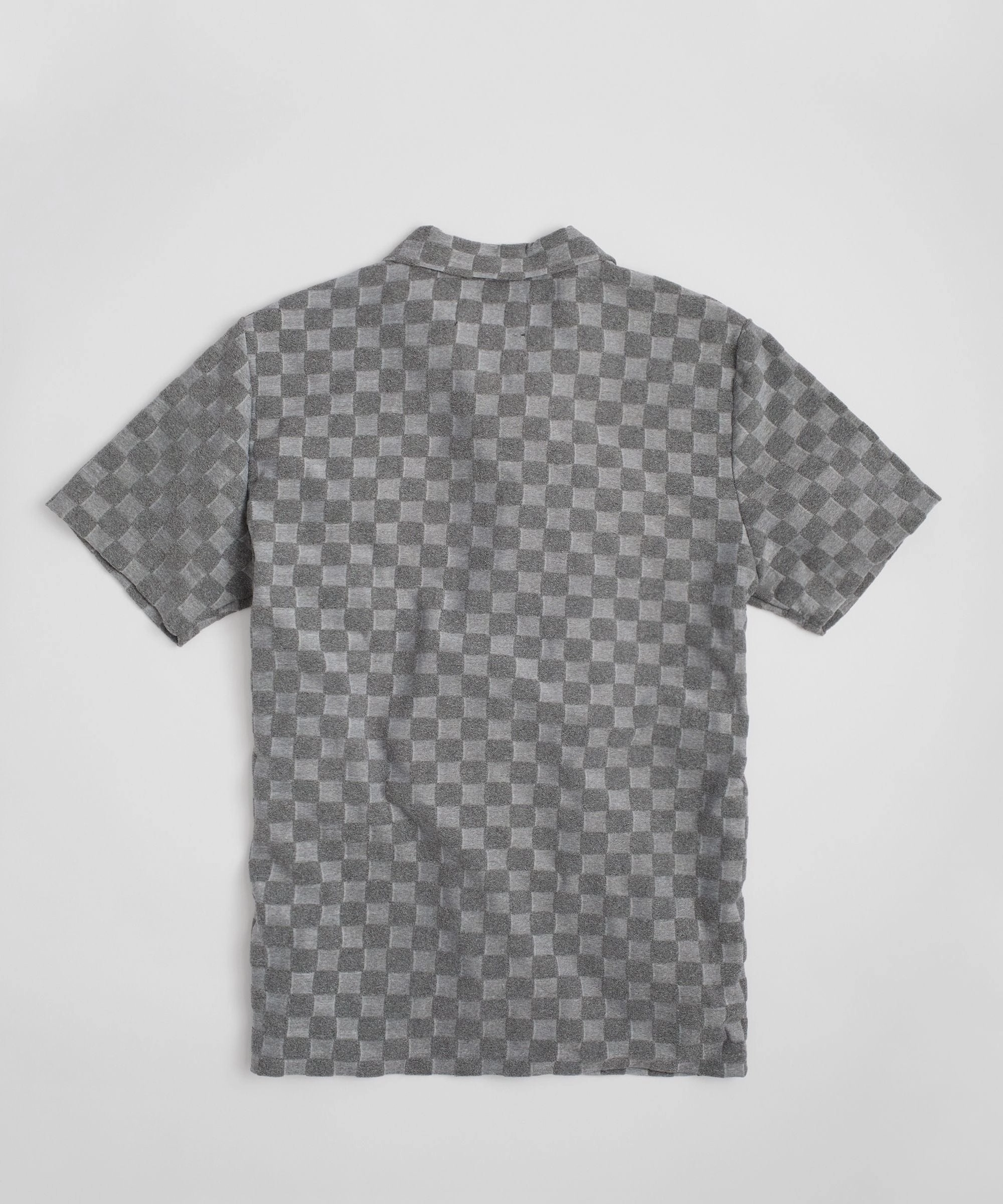 Checkerboard Towel Color Blocked Short Sleeve Button Down Shirt - Grey TearResistantWeave Lightweight Weave