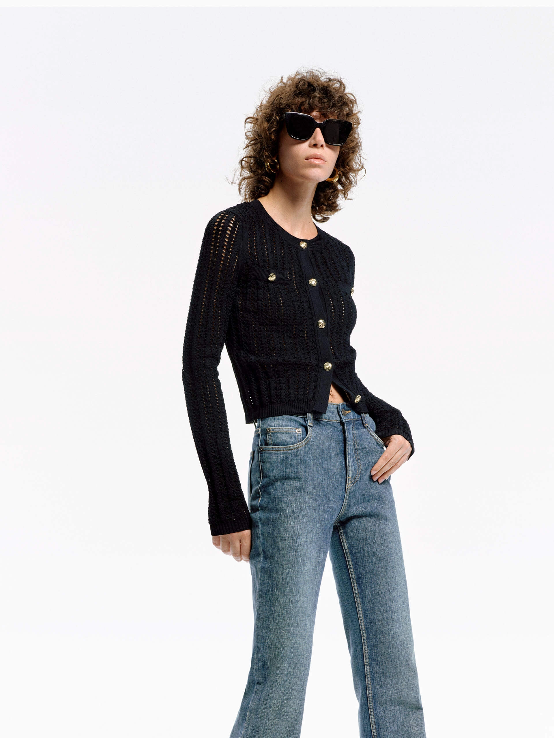 Weighted Hem Design LongSleeve Soft Cropped Knit Cardigan