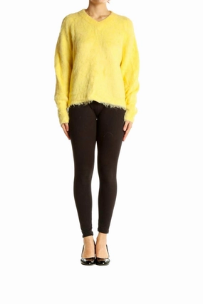 Snug Layers Brushed V Neck Alpaca Sweater In Lemon