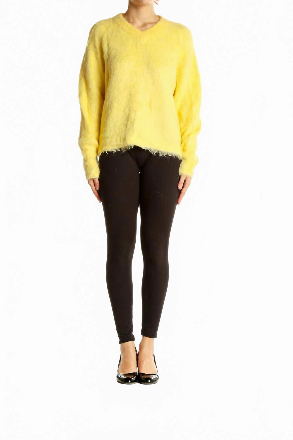 Snug Layers Brushed V Neck Alpaca Sweater In Lemon