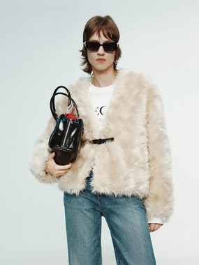 Buckle Faux Fur Coat Eco Conscious Dye Process