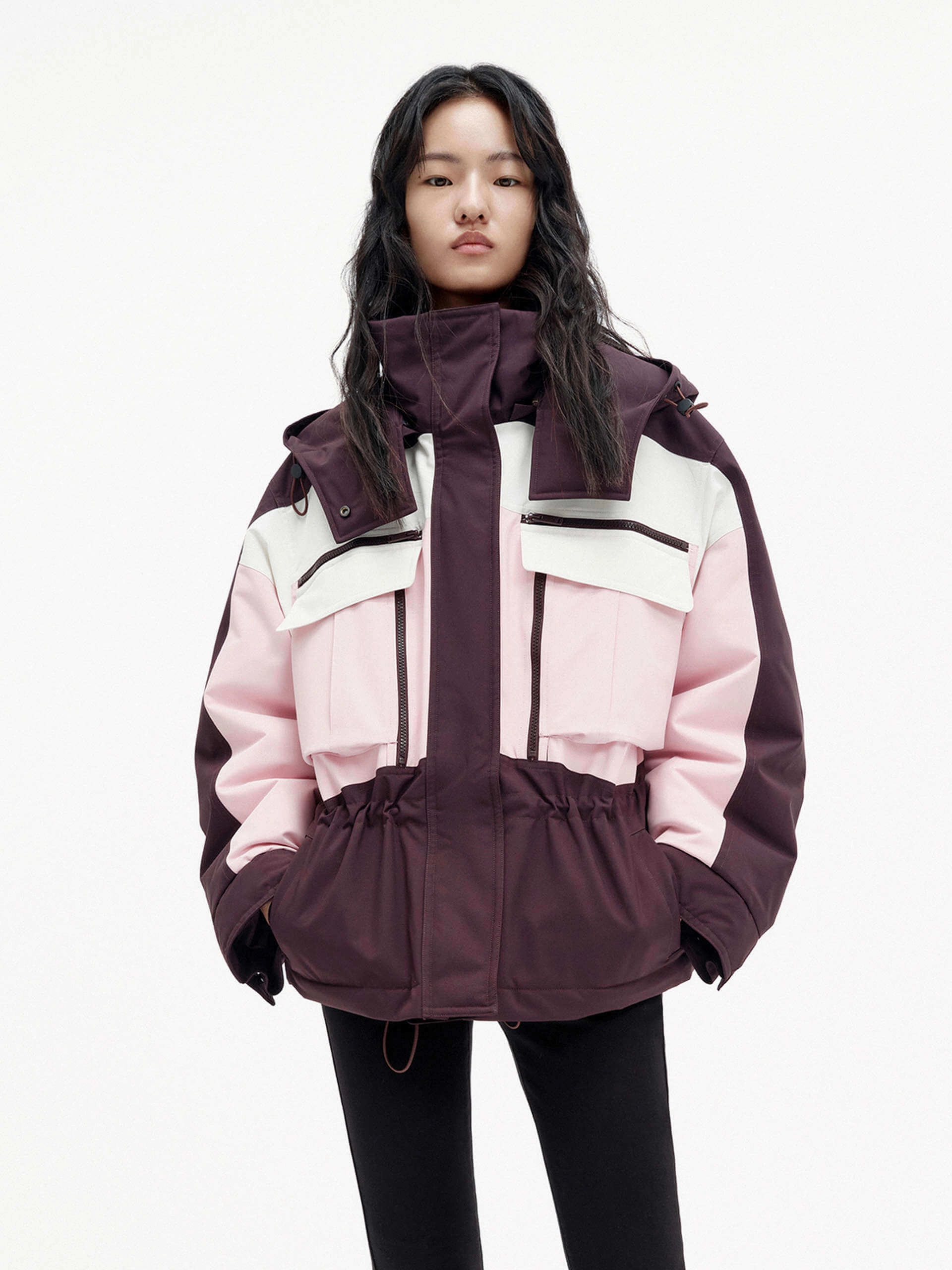 Softshell Coating Color Block Hooded Down Jacket