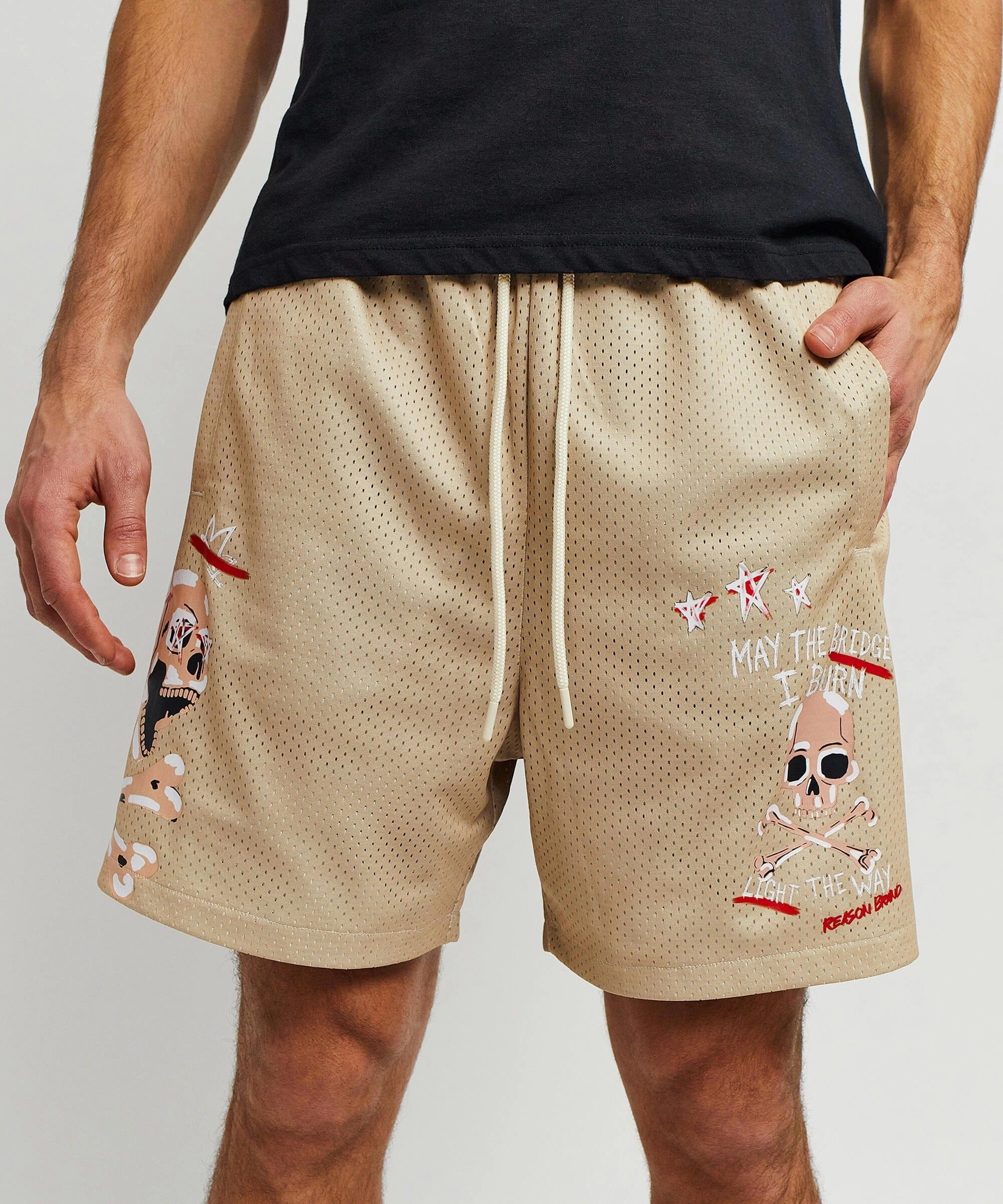Burn Mesh Shorts - Khaki OEKOTEX Certified Fabric Casual Long Sleeve