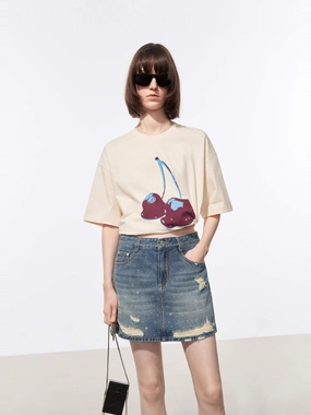 Cherries Pattern Cotton T-shirt Comfy and Soft