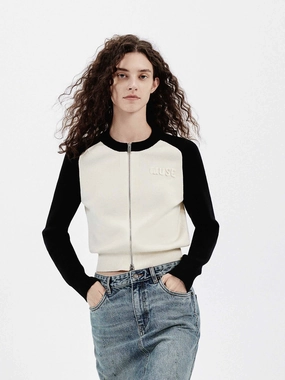 Lightweight Thermal HypoallergenicFabric Color Block Zipper Cardigan