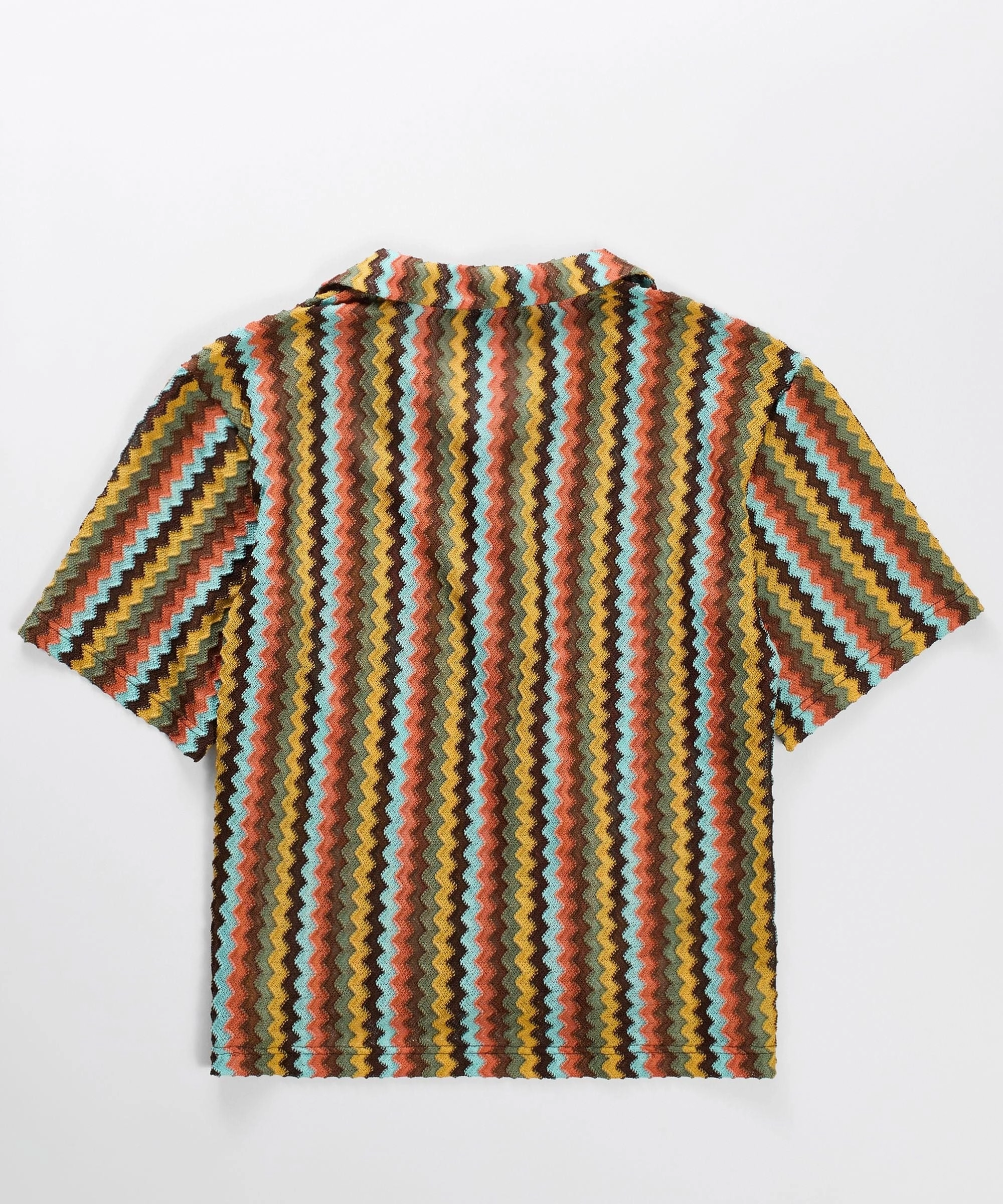 Textured Knit Short Sleeve Button Down Shirt Ribbed Trims
