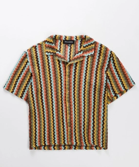 Water resistant coating LightweightFabric Textured Knit Short Sleeve Button Down Shirt