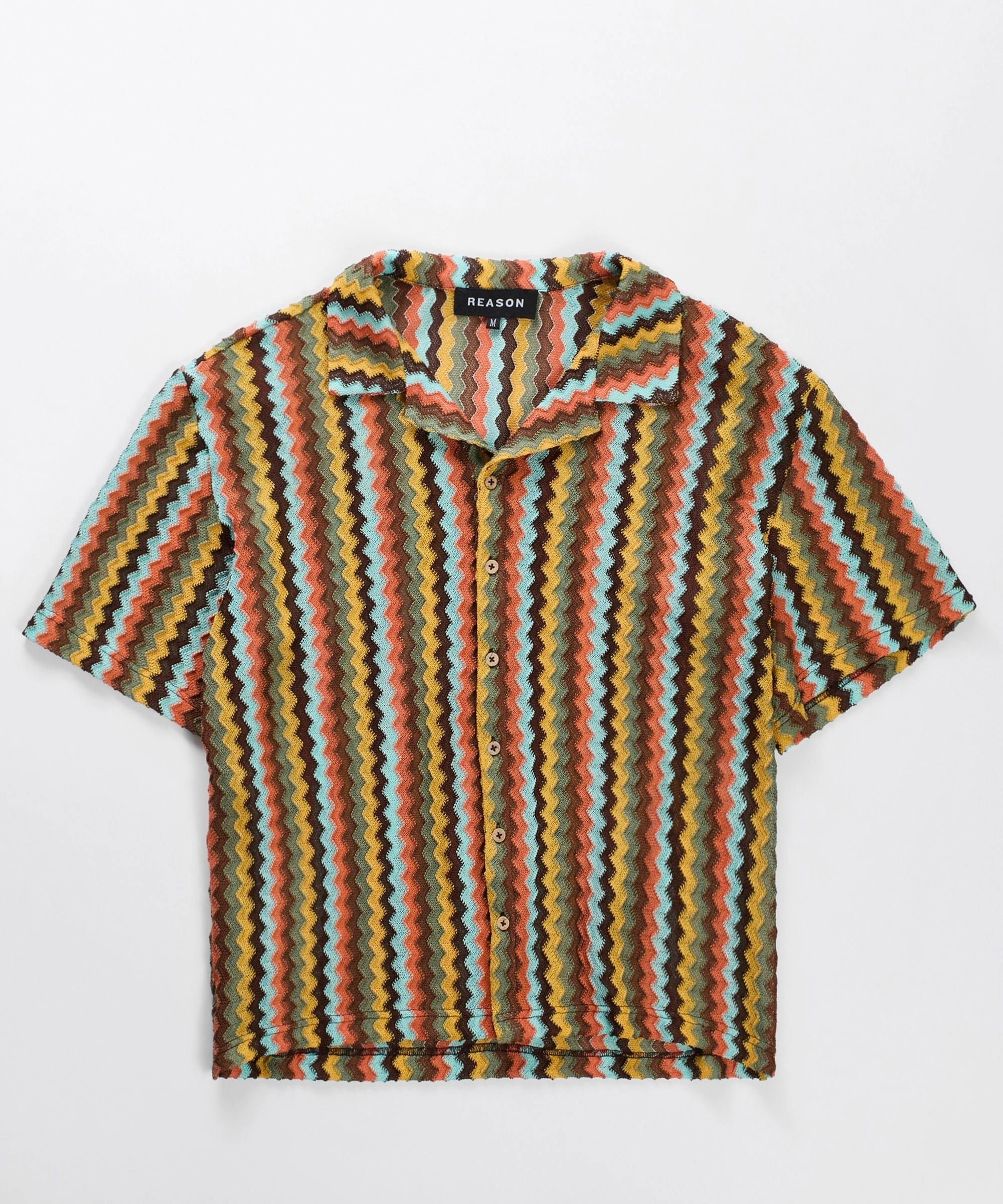 Textured Knit Short Sleeve Button Down Shirt BreathableBack