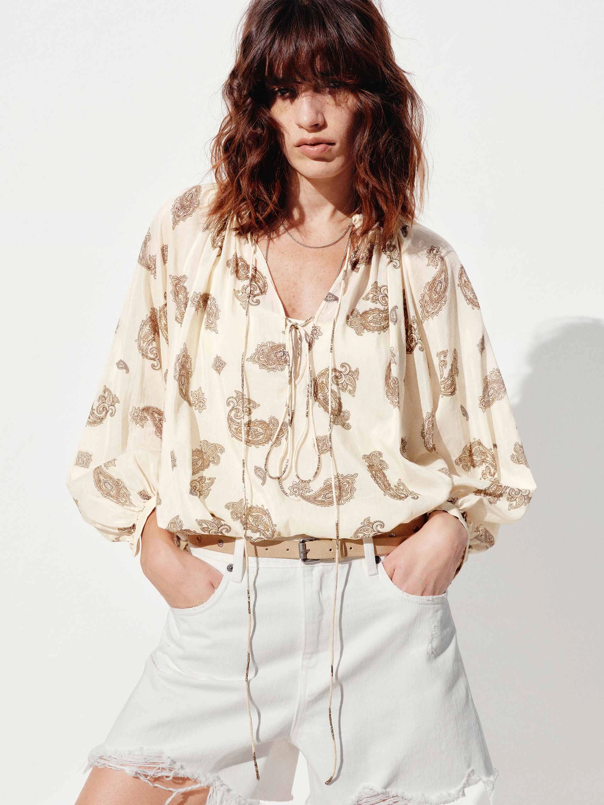 Paisley Print Loose Blouse Friction Resistant Shoulder Bold Patterns