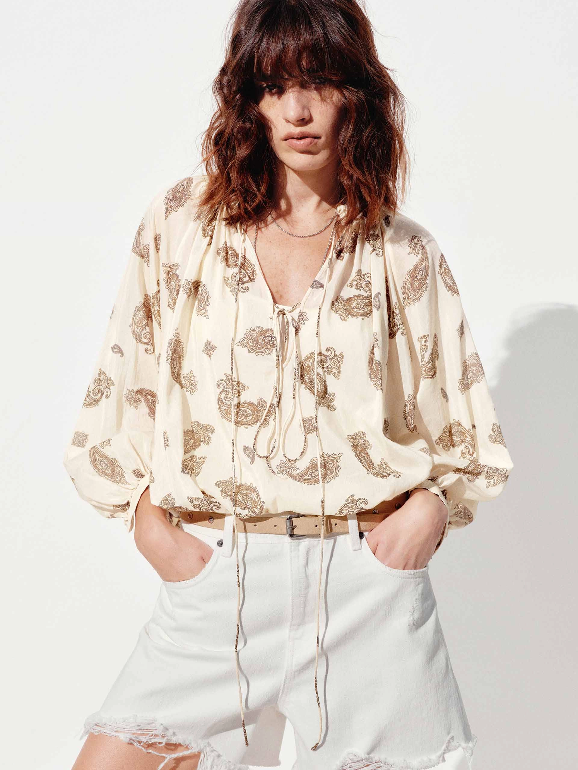 Paisley Print Loose Blouse Stretch Comfort ZeroWastePattern