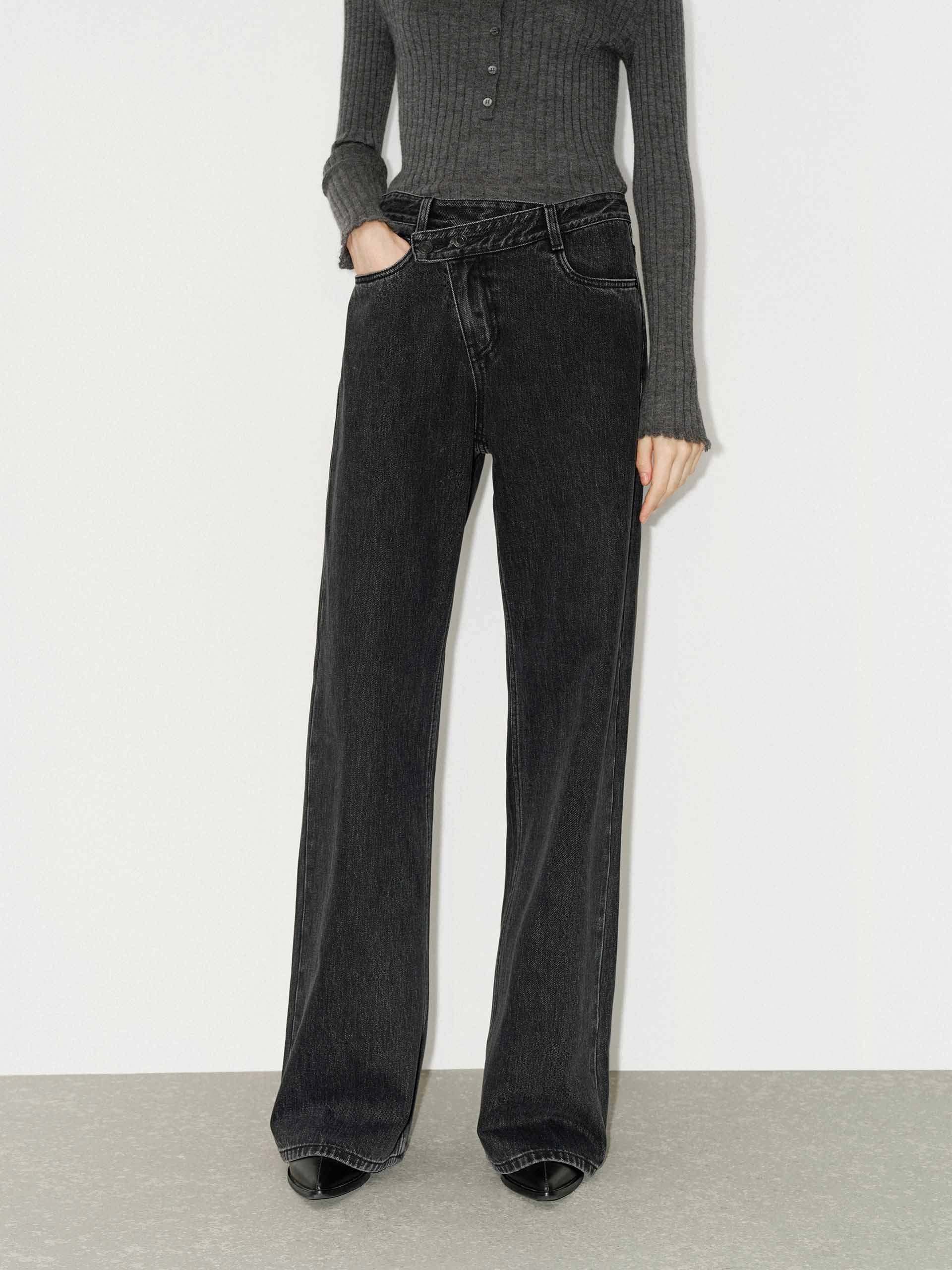 Asymmetric Straight Jeans Fray Resistant Hem Modern Shopping Day