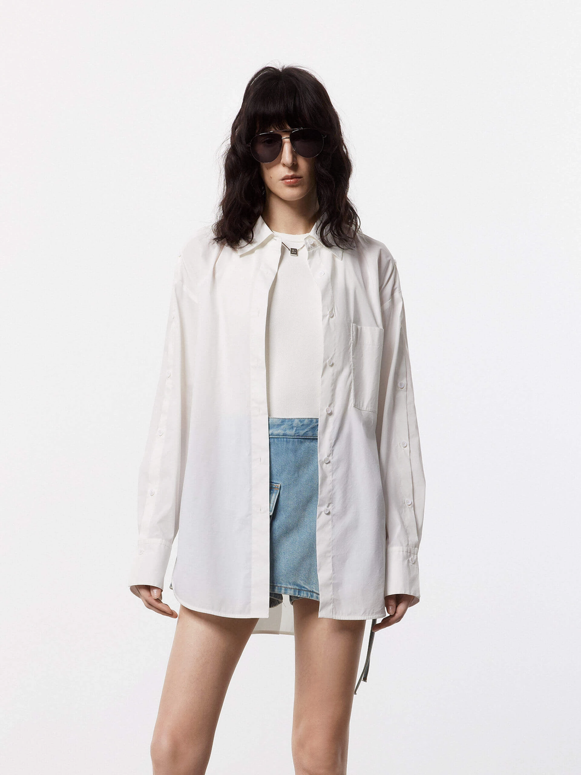 Button Sleeve Loose Shirt VentedBack