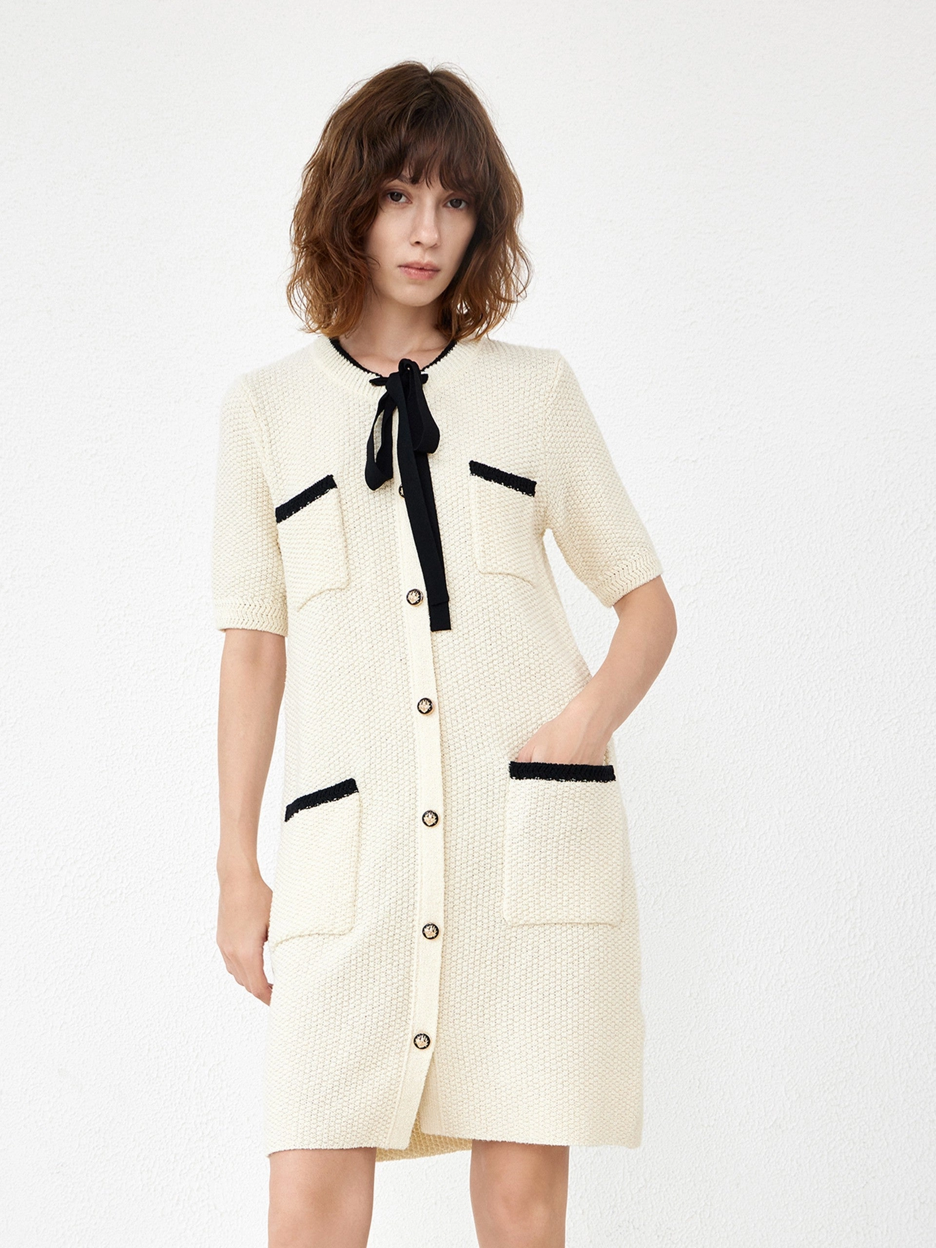 Easy Pairing Button Up Contrast Knit Dress