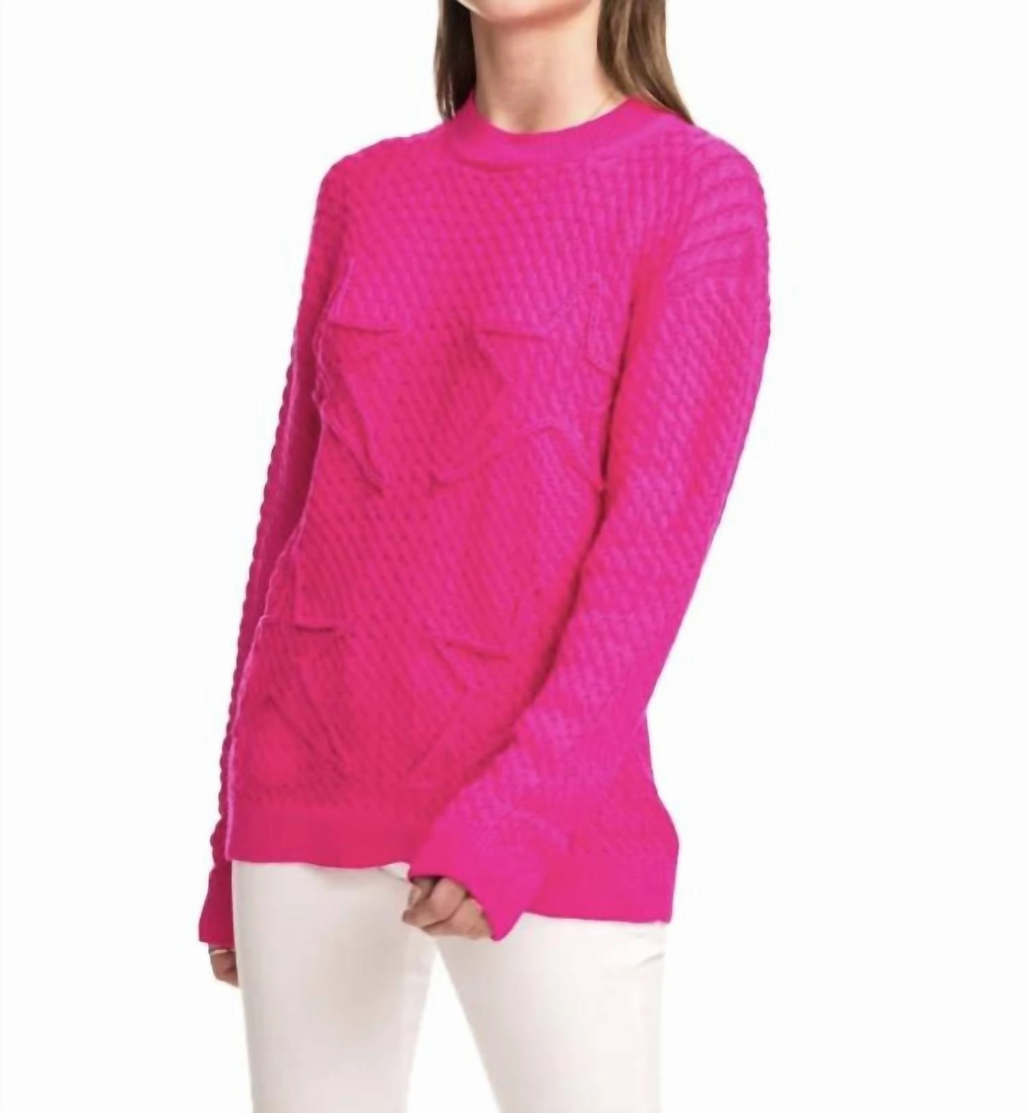 Cable Stars-Oversized Cable Sweater In Raspberry Soft Knit Piece Perfect Layering