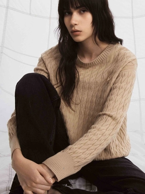 Double Chest Pocket Cable Texture Knit Sweater