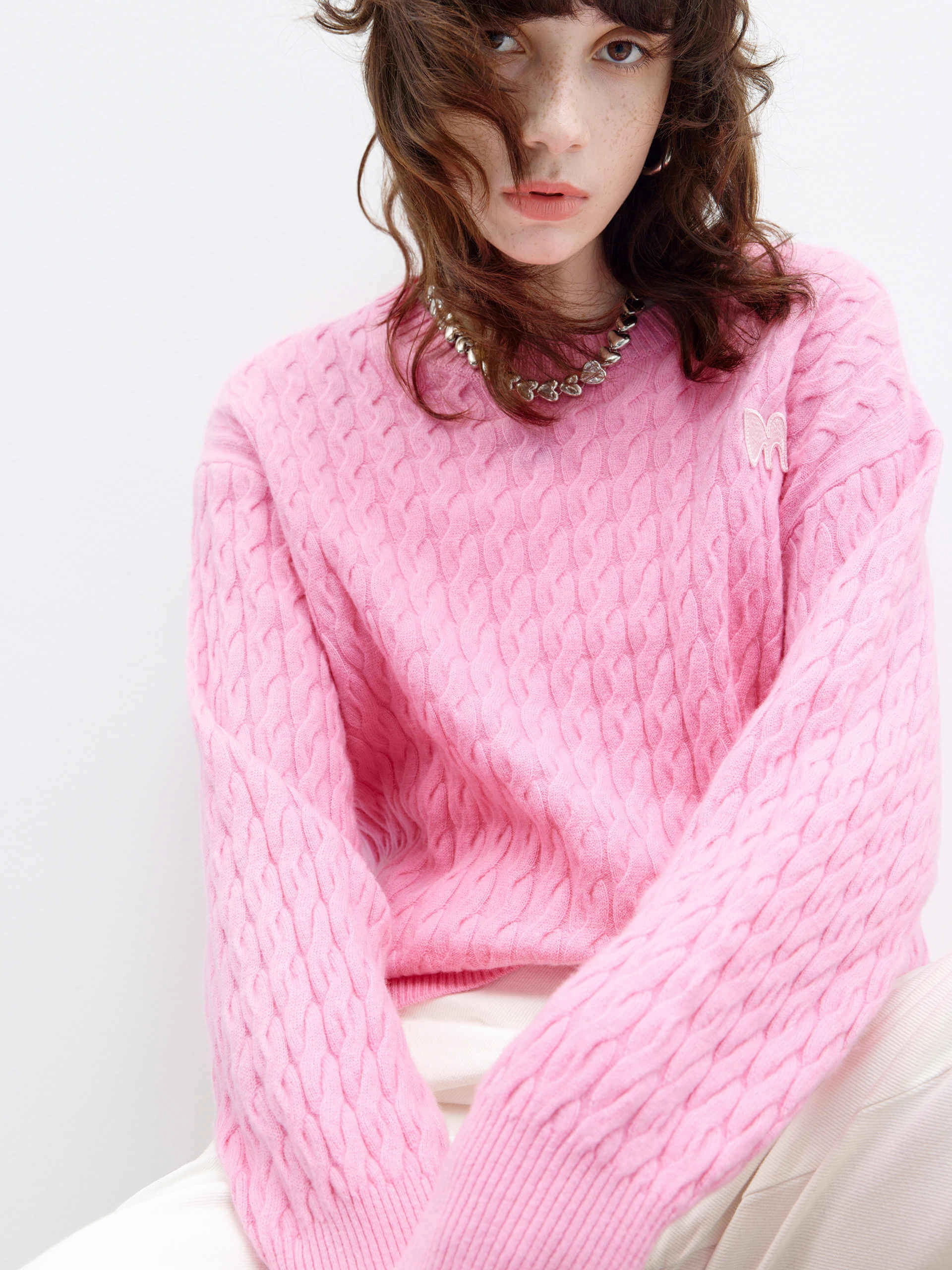 Cable Texture Knit Sweater FrayResistant Fabric Sustainable Production Certified