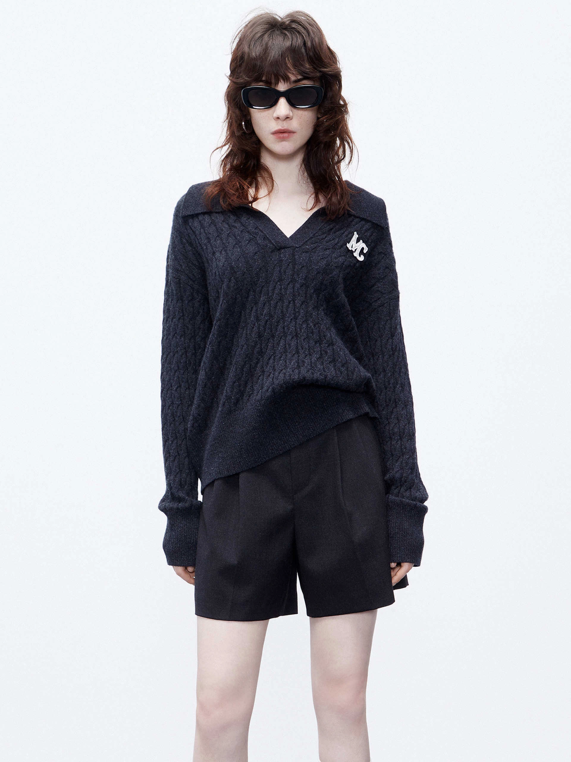 Cable Textured Wool Sweater Chic Look
