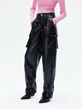 Cargo PU Leather Pants Performance Fit Active Stretch