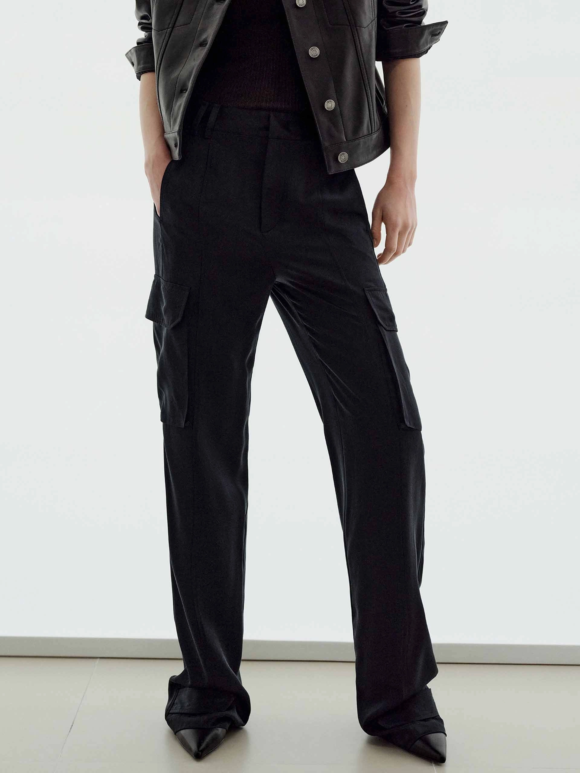 Clean Fit Cargo Style Silk Trousers