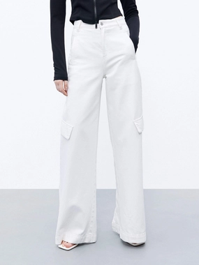 Solid Choice Shopping Day Street Fashion Textured Cargo Wide Leg Jeans