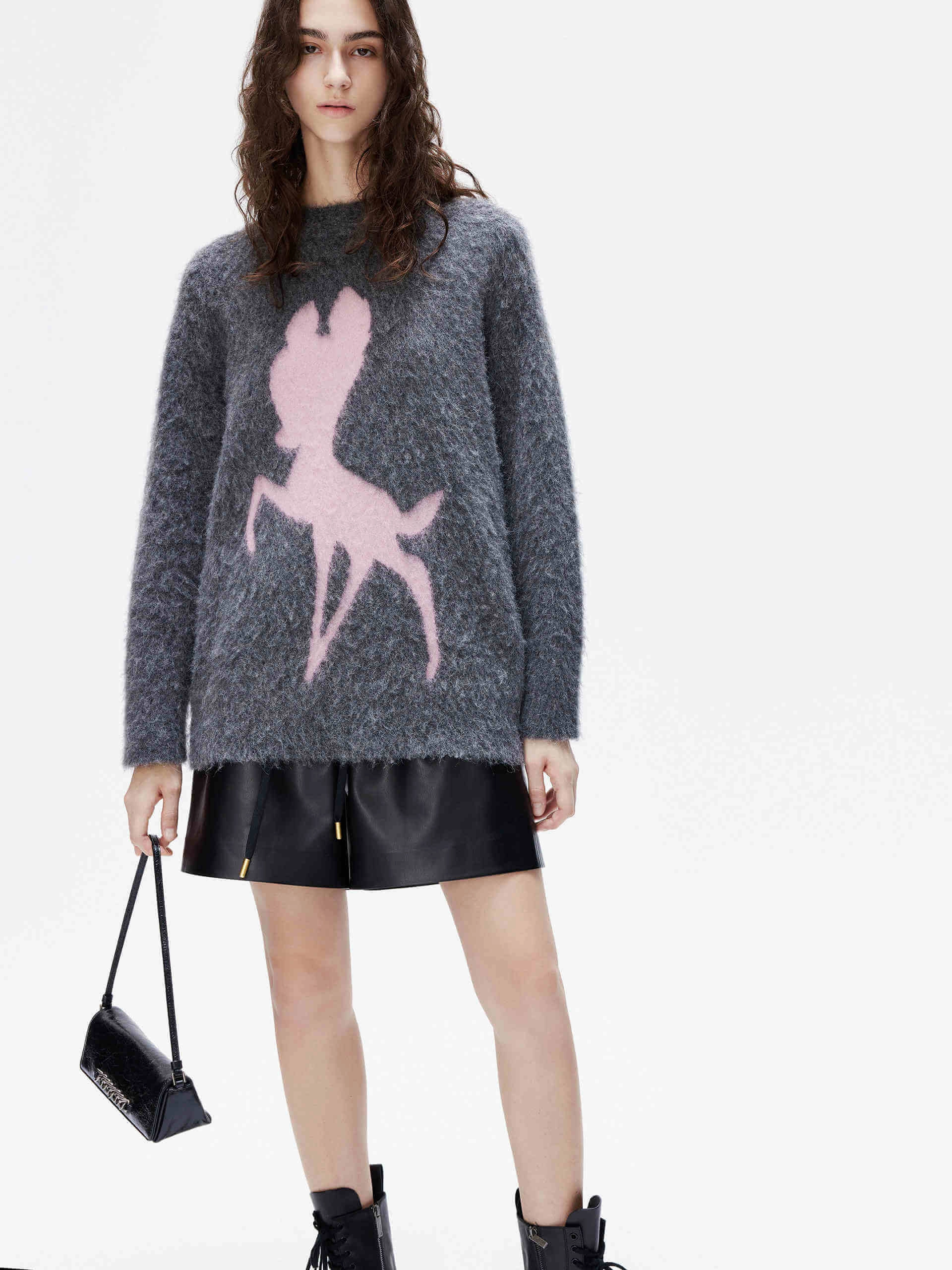 Cartoon Pattern Fuzzy Sweater Flexible Cuffs LayeringFriendly Weight