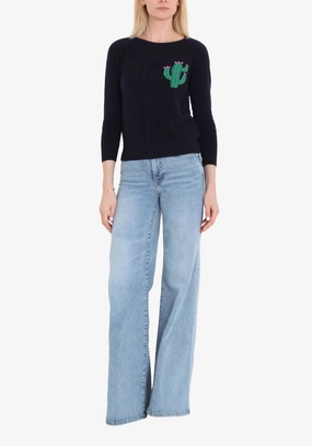 Non Restrictive Fit Casual Essentials Cashmere Cactus Sweater In Navy