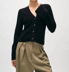Cashmere Fluted Sleeve Cardigan In Black Cold Weather Gear Cold Weather