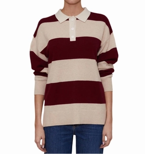 Soft and Stylish Cozy Fit Wear Cashmere Polo Sweater In Rugby Stripe