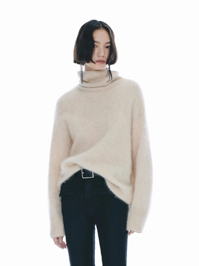 Soft Knit Cashmere Turtleneck Fuzzy Sweater