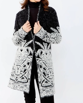 Casual Abstract Knit Cardigan In Black/ Off White Trendy Outfit