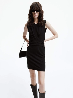 Wool Pleated Detail Dress Stud-Detail Bold Design