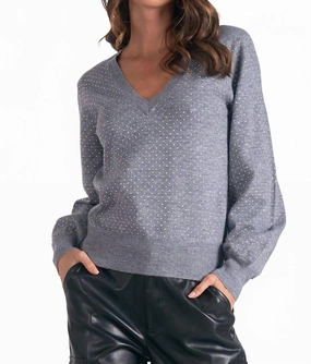 Effortless Fashion Essential Layering V-Neck Rinestone Sweater Top In Grey