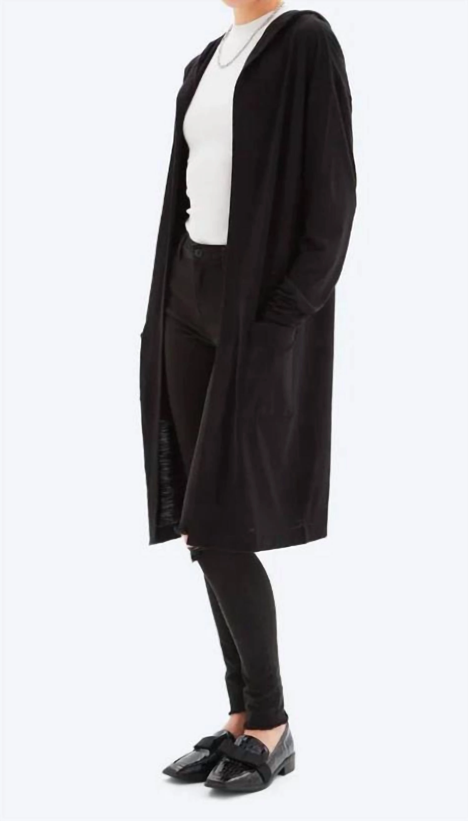 Hypoallergenic Yarn Construction Valery Hooded Cardigan In Black
