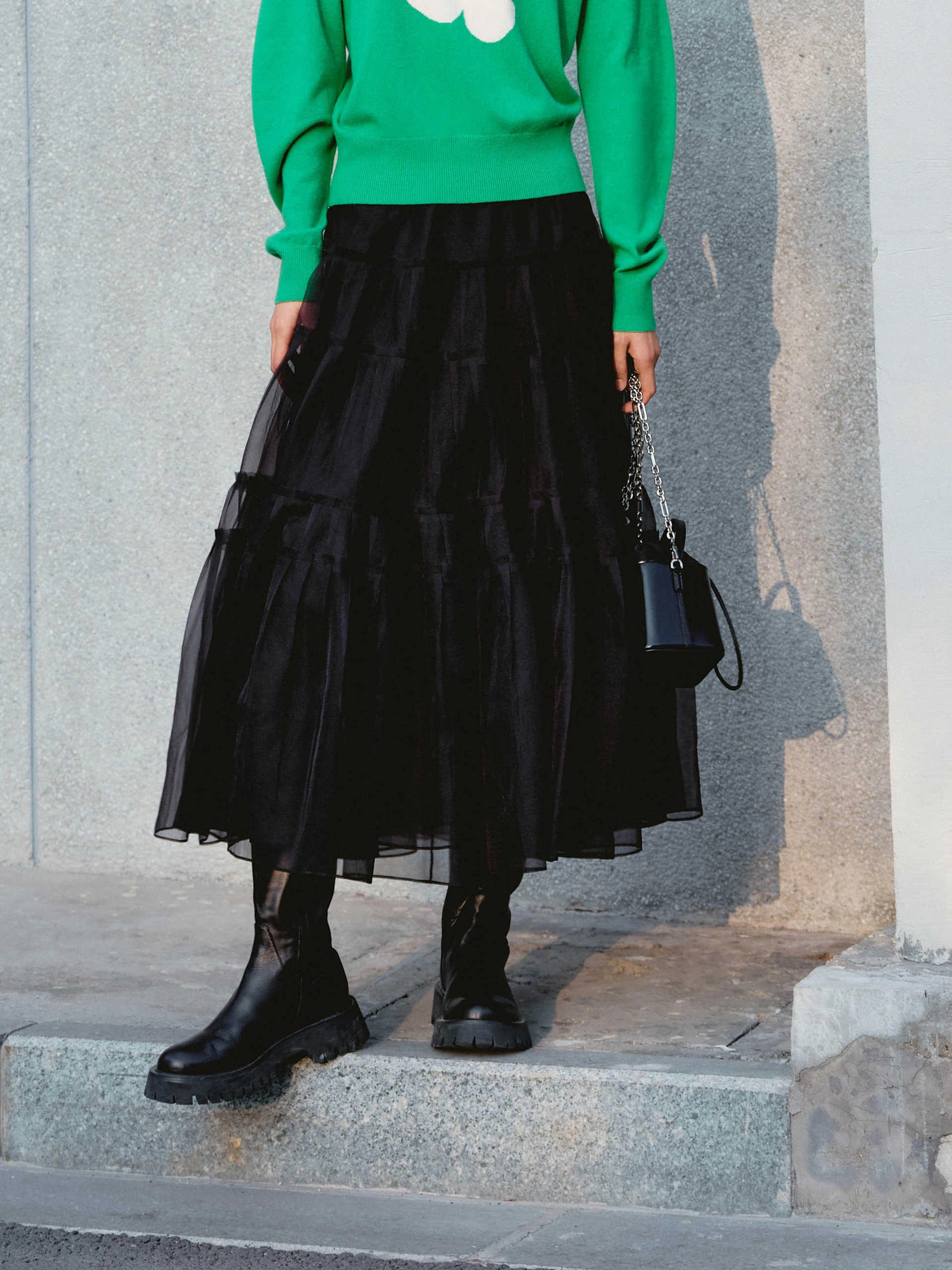 Layered Ruffled Tulle Skirt Lightweight Fit Layered Look
