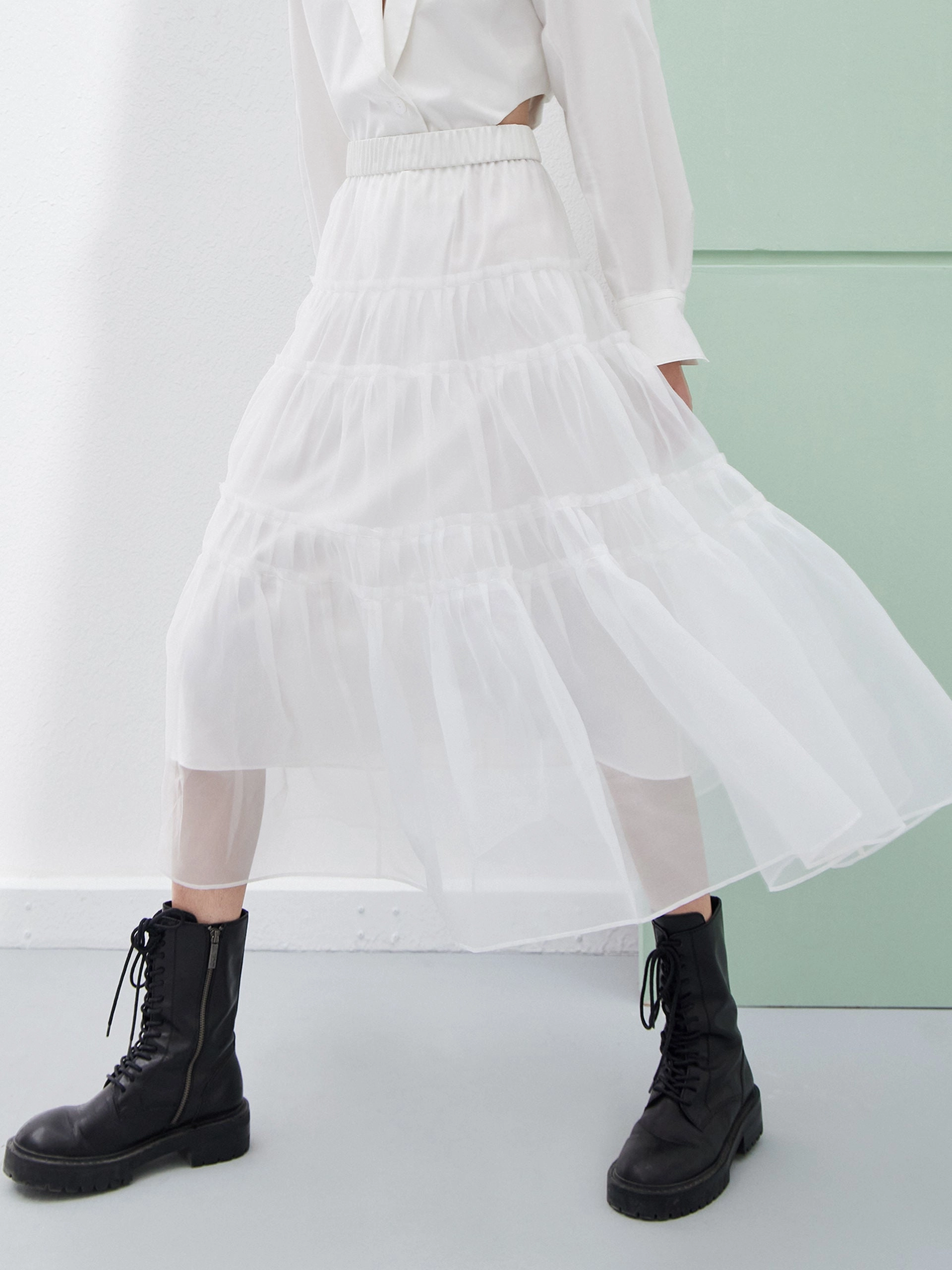 Durable Waistband Layered Ruffled Tulle Skirt
