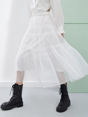 Durable Waistband Layered Ruffled Tulle Skirt