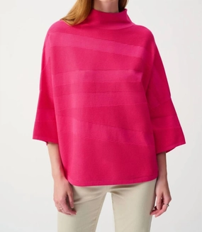 Stylish Warmth Chilly Comfort Look 3/4 Sleeve Mock Neck Sweater In Geranium
