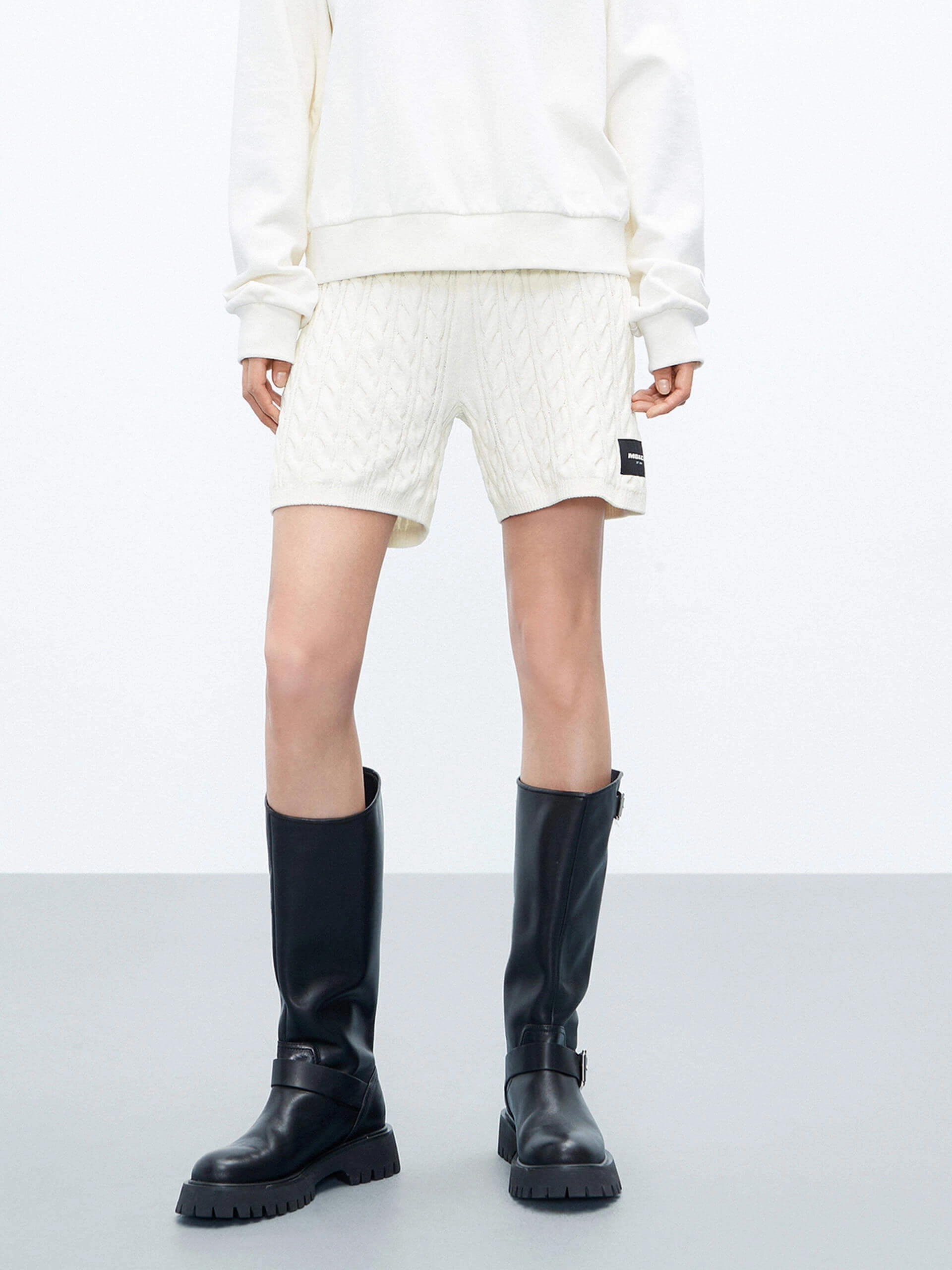 Corduroy texture Drawstring Waist Knit Shorts