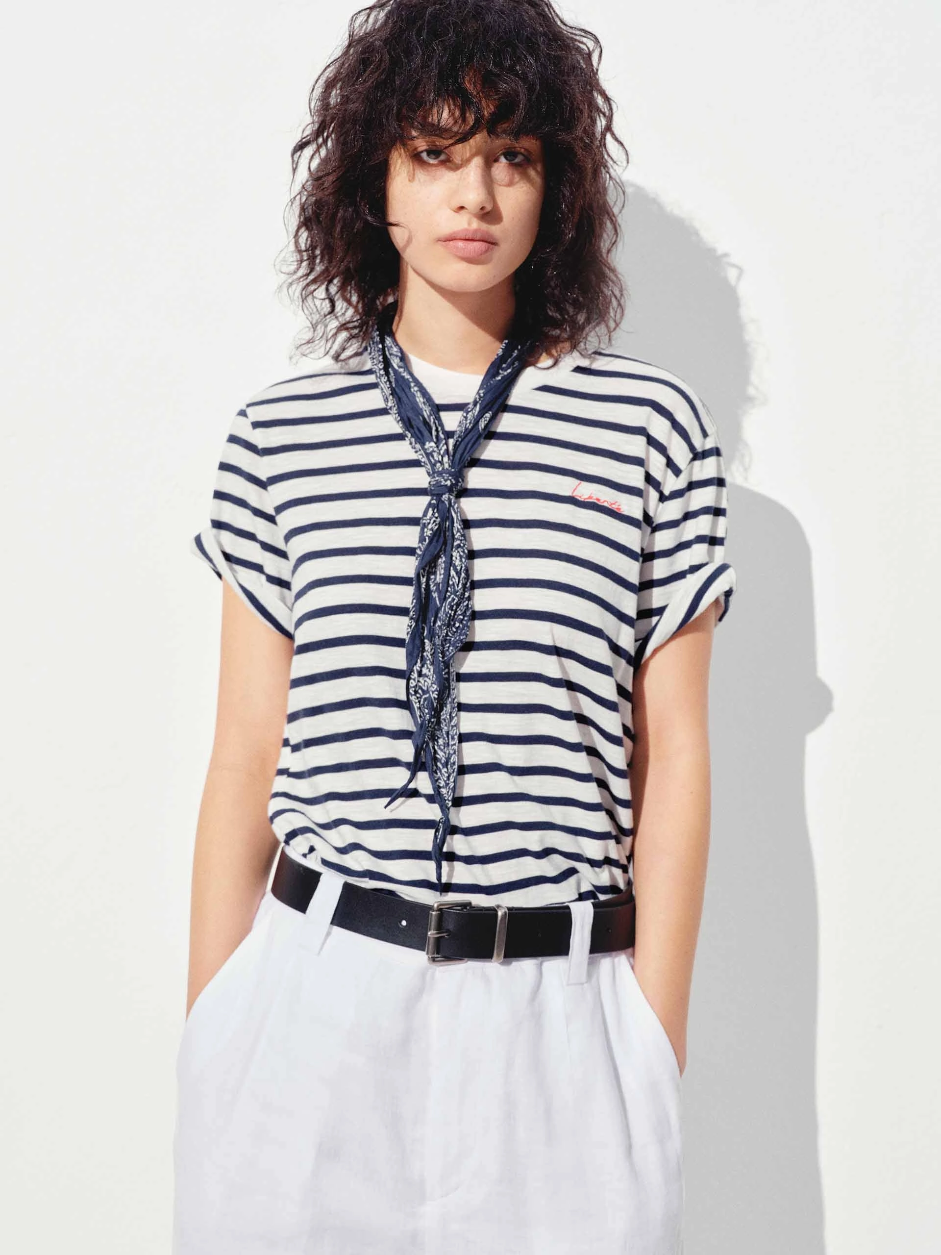 Organic Cotton Fiber PreShrunkFabric Striped Round Neck T-shirt