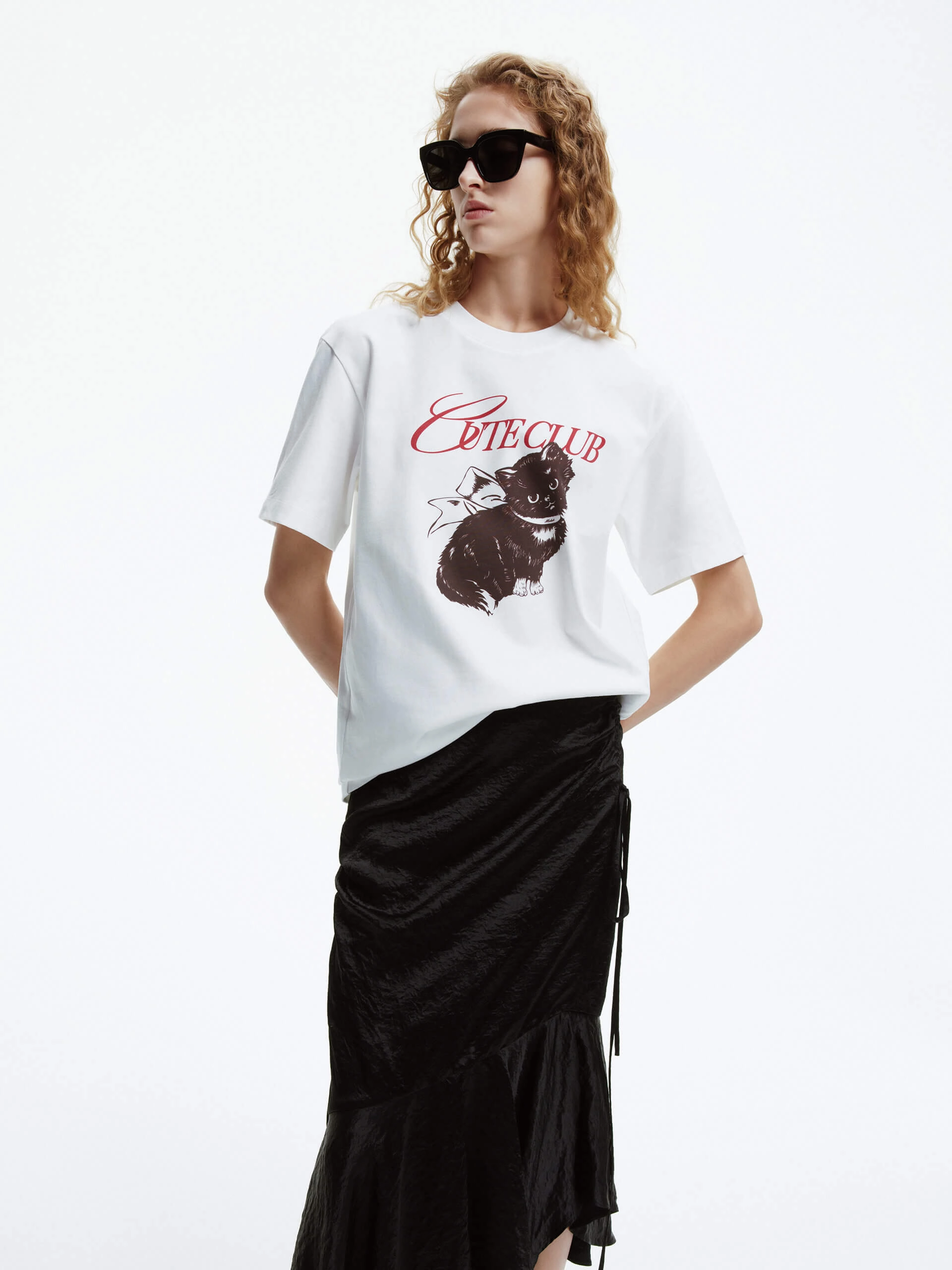 Lightweight Wear SoftTouchFinish Cat Pattern Cotton T-shirt