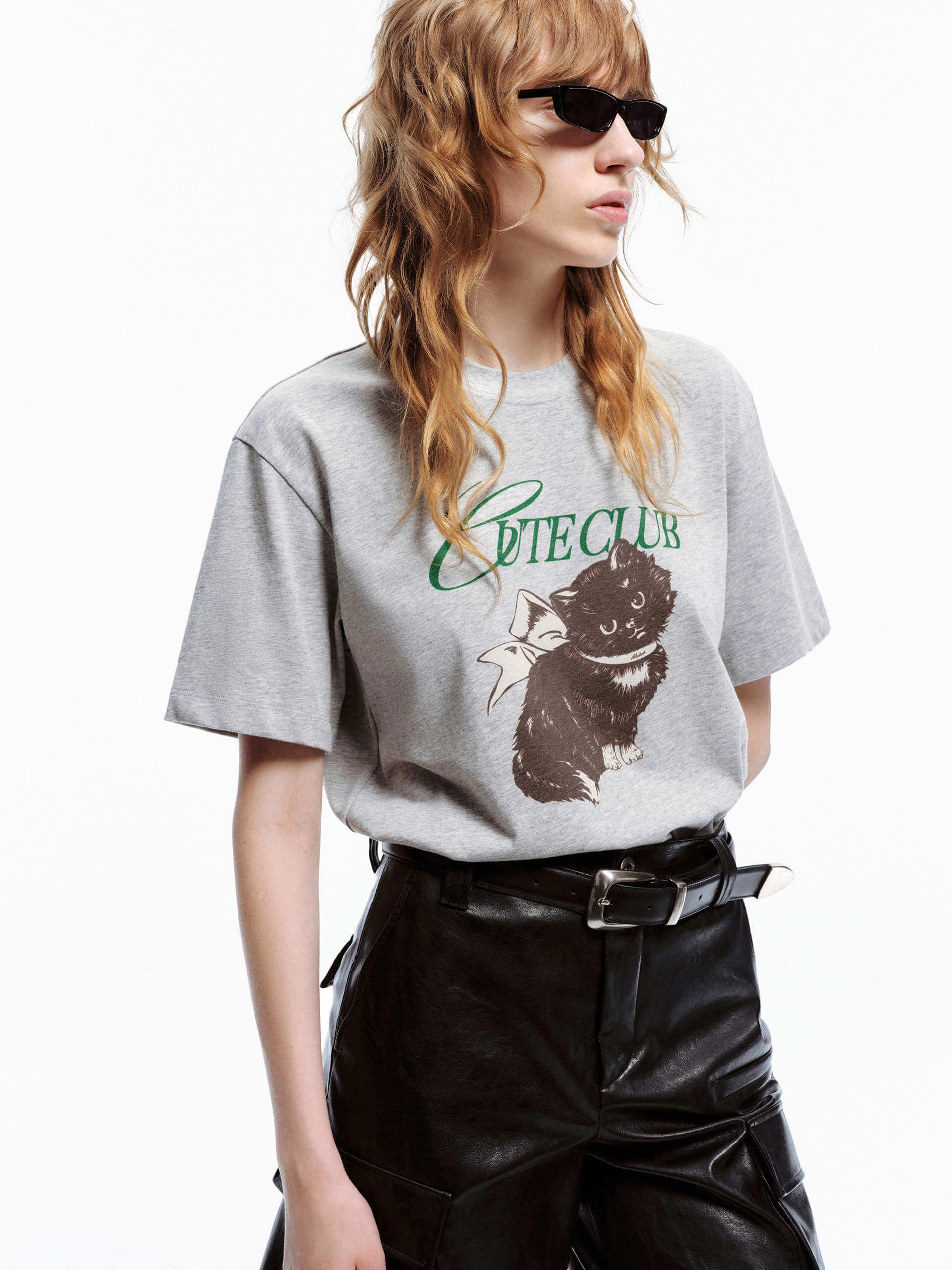 Comfort Wearable Seam Free Back Cat Pattern Cotton T-shirt