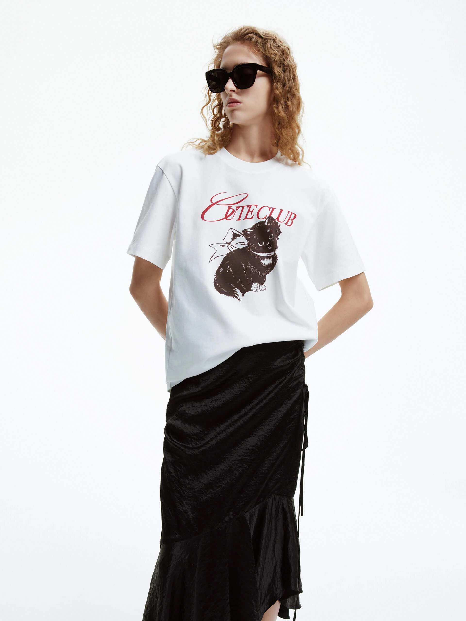 Cat Pattern Cotton T-shirt Simple Layer Fit for Everyone